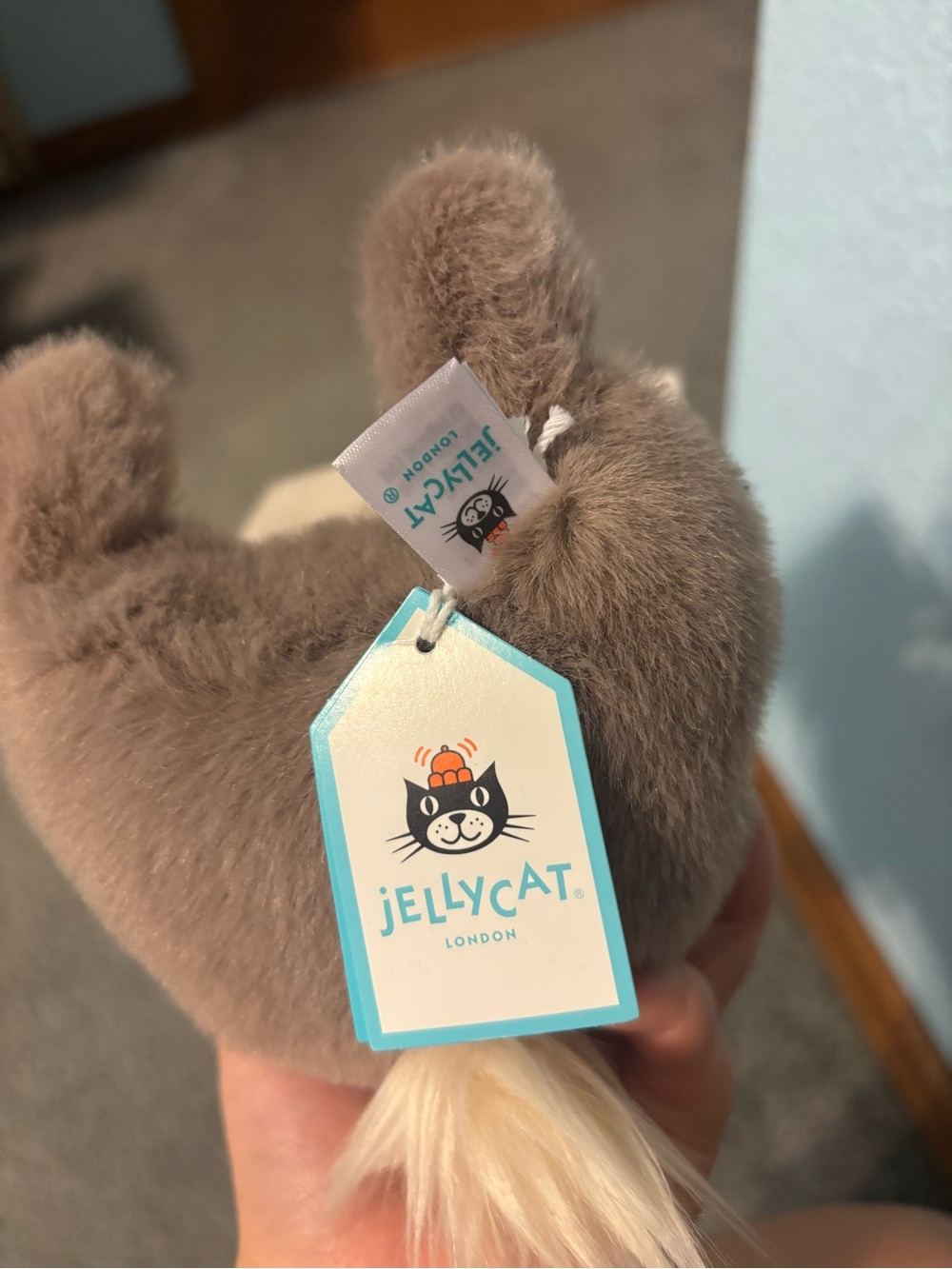 Jellycat Messenger Grey Plush Bunny in Cream Envelope Pouch - Picture 5 of 5